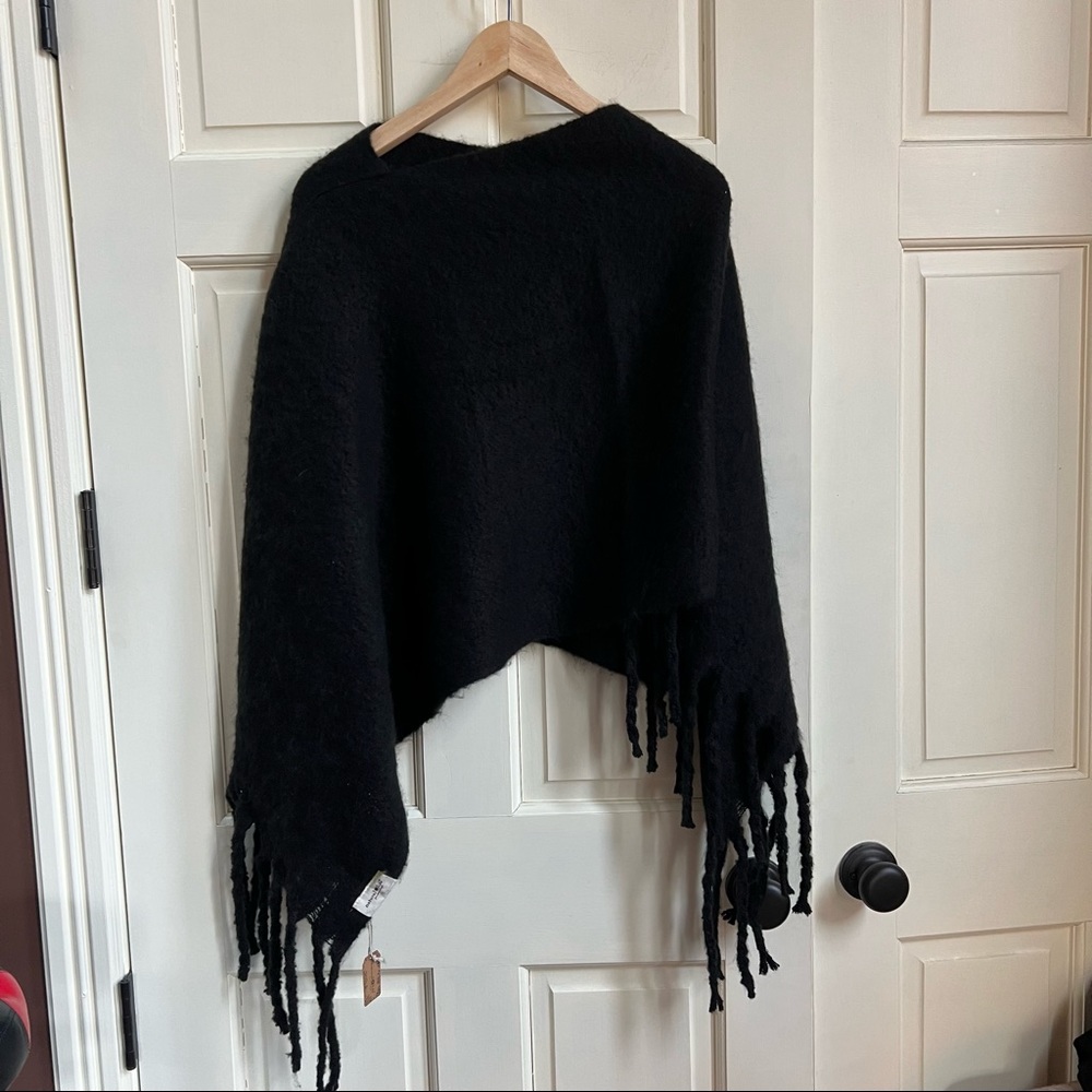 Natural Life Keep Me Cozy Black Fringe Poncho